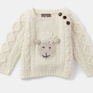 Aran Woolen Mills hand knit Merino wool cream cable lamb sweater size 6-12 month